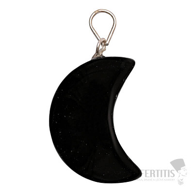 Obsidian black crescent shape pendant