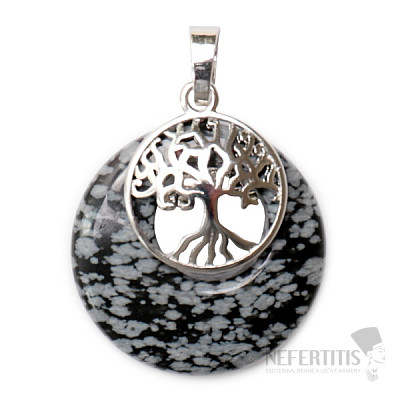 Obsidian snowflake circle pendant with Tree of Life
