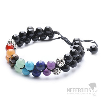 Achatschwarzes Chakra-Armband doppelt mit Shamballa-Verschluss