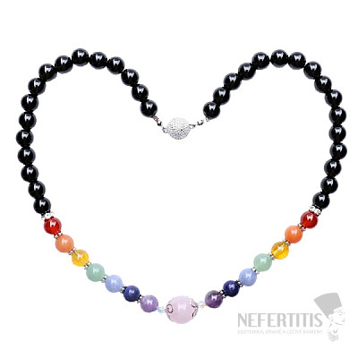 Chakra-Onyx-Halskette mit roségoldenen Perlen