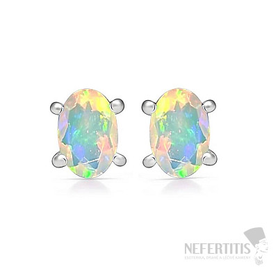 Silver stud earrings with Ethiopian opal SBC-110-EOF