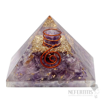 Orgonite pyramid with amethyst and amethyst crystal