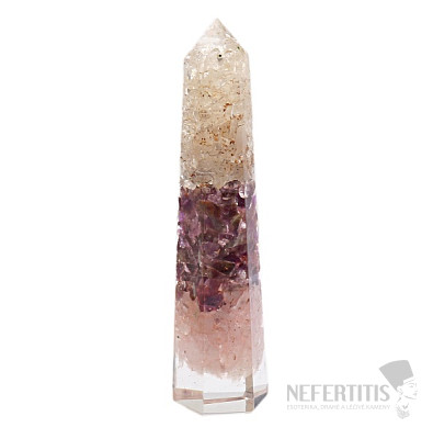 Orgonit-Obelisk, Amethyst und Roségold mit Kristall