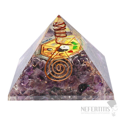 Orgonitpyramide mit Amethyst und Kristall groß mit Bagua