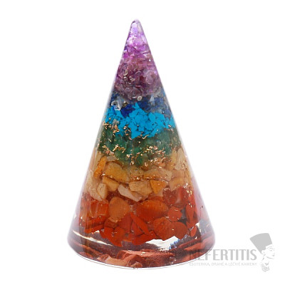 Orgonite chakra pyramid in the shape of a cone