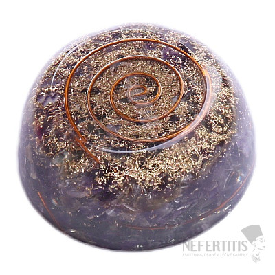 Orgonite hemisphere paperweight with amethyst