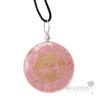 Orgonite pendant with rose quartz and Tree of Life dark