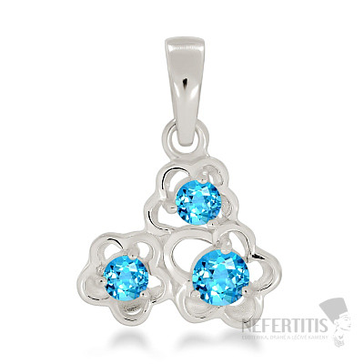 Silver pendant with blue topaz Flower trio
