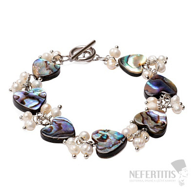 Paua abalon nacre Hearts bracelet with beads