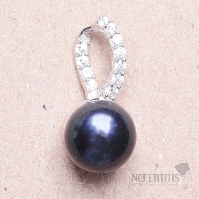 Přívěsek stříbrný s černou perlou a zirkony Ag 925 015666 BP