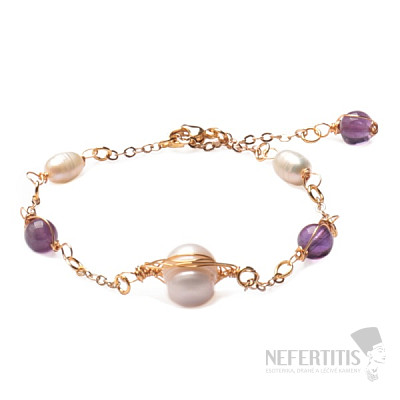 Amethyst mit Perlenkettenarmband