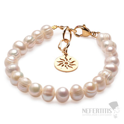 Bracelet made of white pearls with Sun pendant stainless steel