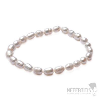 Dámský perlový náramek z bílých perel ve tvaru oválků