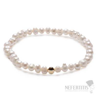 Náramek z bílých perel v prvotřídní kvalitě A grade s kovovým korálkem