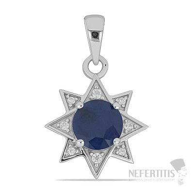 Silberanhänger mit geschliffenem blauen Saphir und Zirkonen Ag 925 023185 SAF