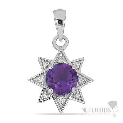 Silver pendant with cut African amethyst and zircons Ag 925 023185 AFAM