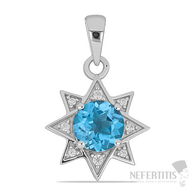 Silver pendant with cut Swiss Blue topaz and zircons Ag 925 023185 SBT