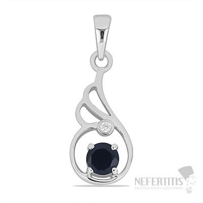 Silver pendant with cut blue sapphire and zircon Ag 925 026584 SAF