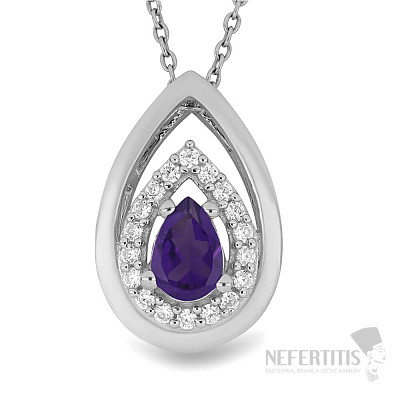 Silver pendant with cut African amethyst and zircons Ag 925 026951 AFAM