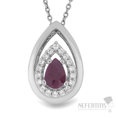 Silver pendant with cut ruby and zircons Ag 925 026951 RB