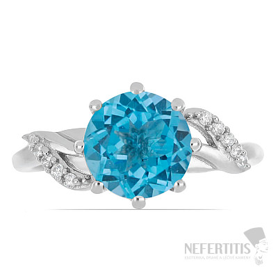 Silver ring with Swiss Blue topaz and zircons Ag 925 015554 SBT