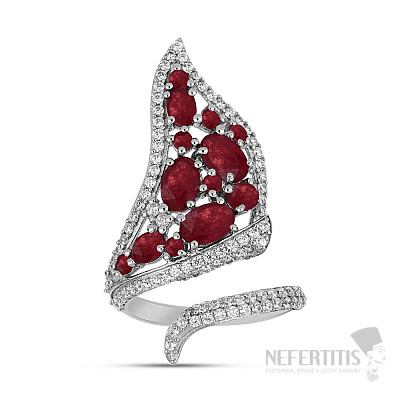 Silberring mit geschliffenen Rubinen und Zirkonen Ag 925 025371 RB