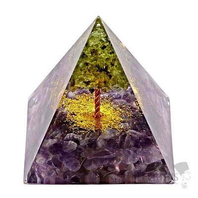 Orgonit-Pyramide, Olivin-Baum des Lebens in Amethyst