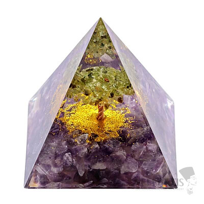 Orgonitpyramide mit Amethyst Lebensbaum aus Olivin