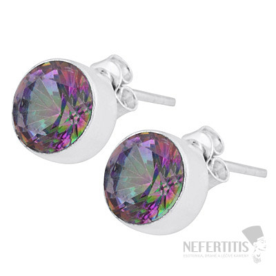 Silver stud earrings with mystical topaz