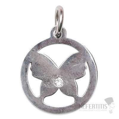 Cubic zirconia butterfly pendant stainless steel