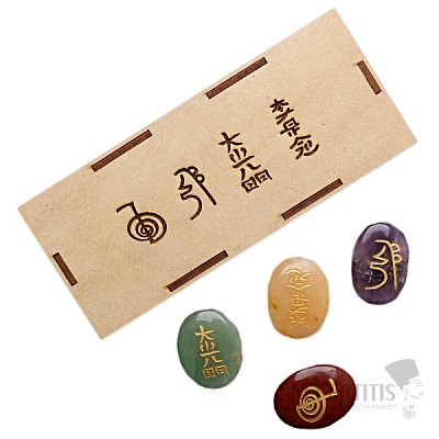 Reiki sada kamenů se symboly Reiki v dřevěné krabičce