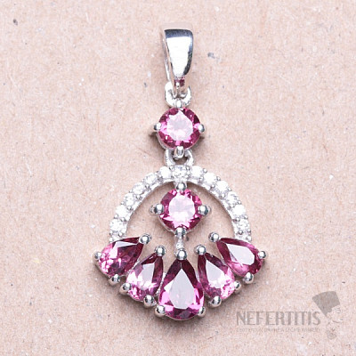 Silver pendant with cut rhodolites and zircons Ag 925 020118 RH