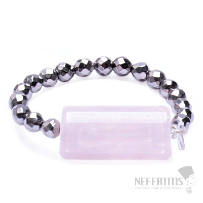 Rose quartz roller ring elastic with hematite