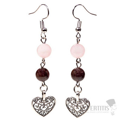 Rosary and garnet earrings with hearts