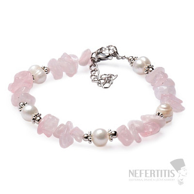 Rose quartz chopped bracelet with pearls