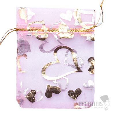 Darčekový sáčok organza 7 x 9 cm ružový so srdiečkami