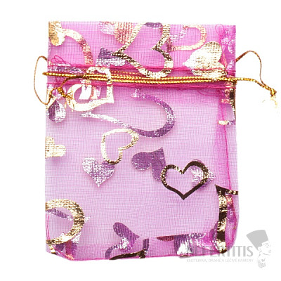 Darčekový sáčok organza 7 x 9 cm tmavo ružový so srdiečkami