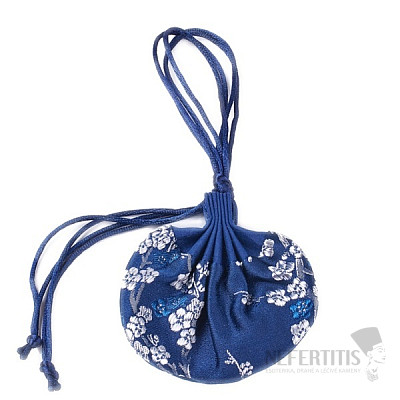 Dark blue silk bag with blue flowers 8.4 x 12.8 cm