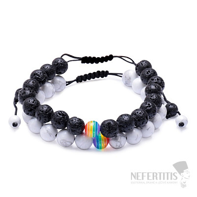 Set of two bracelets made of lava and howlite with Shamballa fastening
