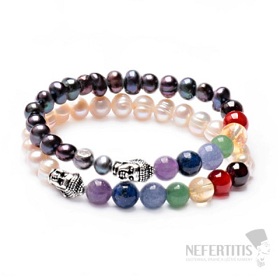 Set aus zwei Buddha-Kopf-Perlen-Chakra-Armbändern