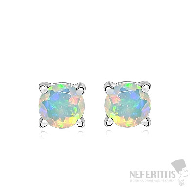 Silver stud earrings with Ethiopian opal