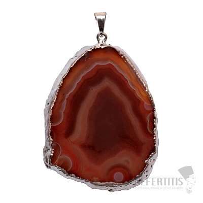 Agate pendant polished slice in a red metal frame