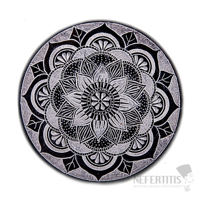 Stojanček z mastenca na vonné tyčinky Mandala čierno-šedá 13 cm