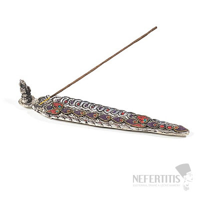 Pewter stand in the shape of a leaf with Ganesha on incense sticks