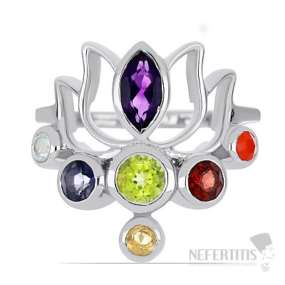 Chakra ring Lotus flower rhodium silver Ag 925