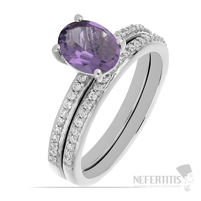 Silver Ring Set with Brazilian Amethyst and Zircons Ag 925 046587 BRAME