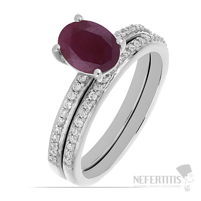 Silver Ring Set with Cut Ruby and Zircon Ag 925 046587 RB