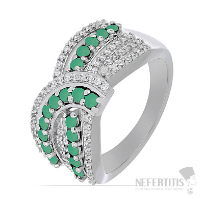 Prsten stříbrný s broušeným smaragdem a zirkony Ag 925 048101 EM