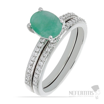 Silver Ring Set with Cut Emerald Ag 925 046587 EM
