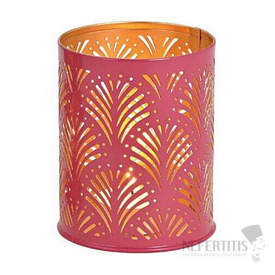 Metal candlestick Fan-shaped pattern for tea and votive candles deep pink